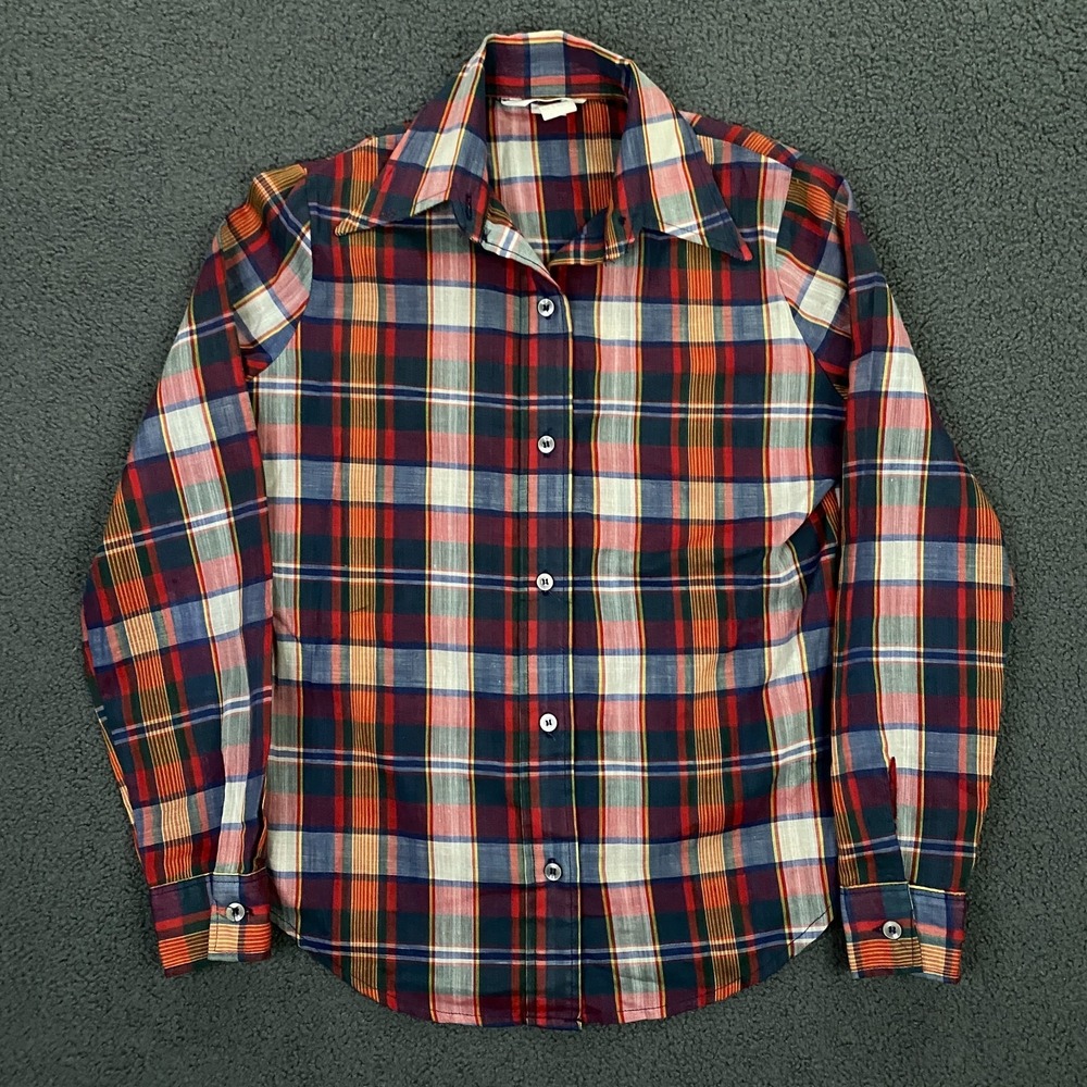 Vintage 70s Levis Shirt FITS Womens Small Plaid Dagger Collar Retro Western